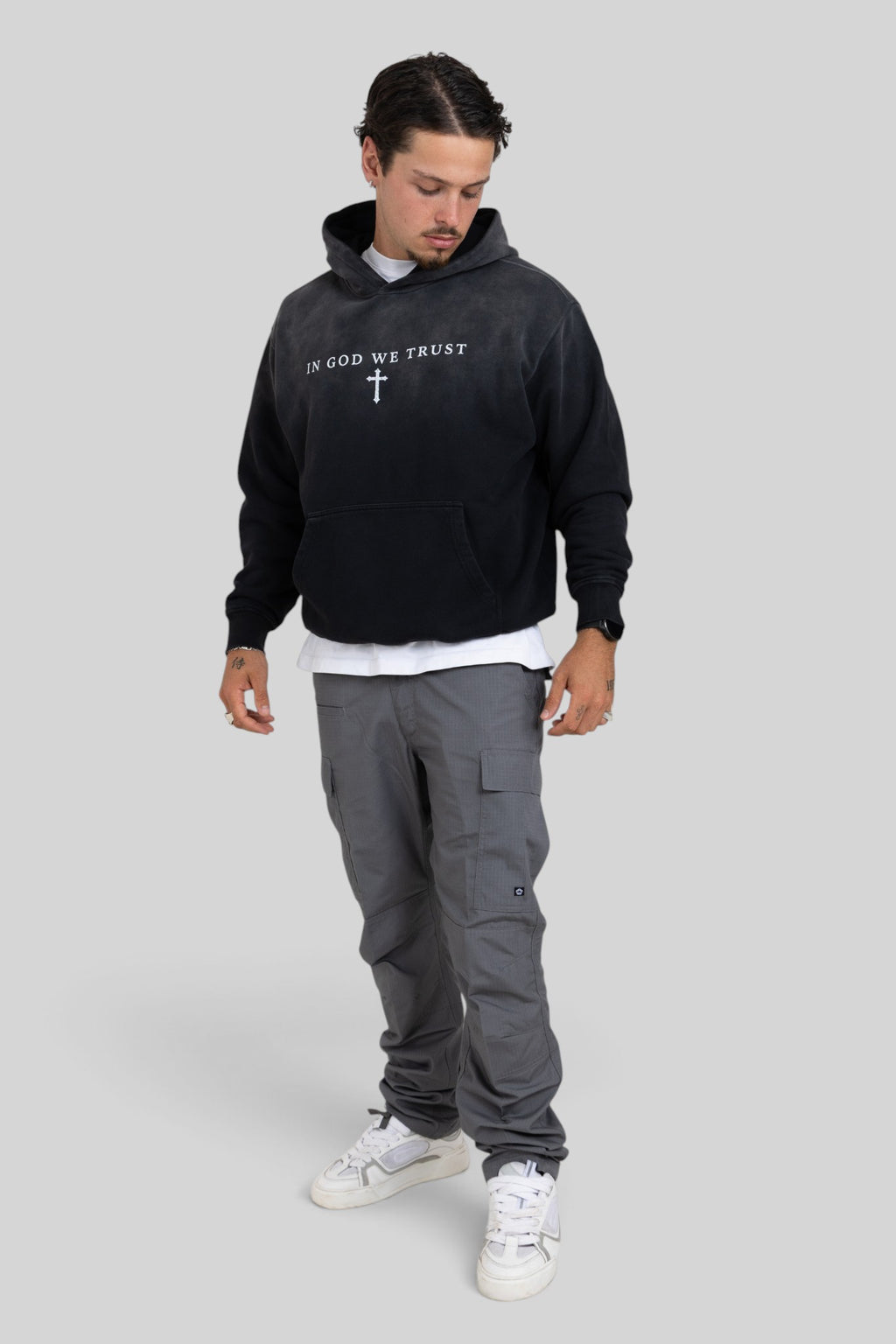 In God We Trust Faded Oversized Hoodie